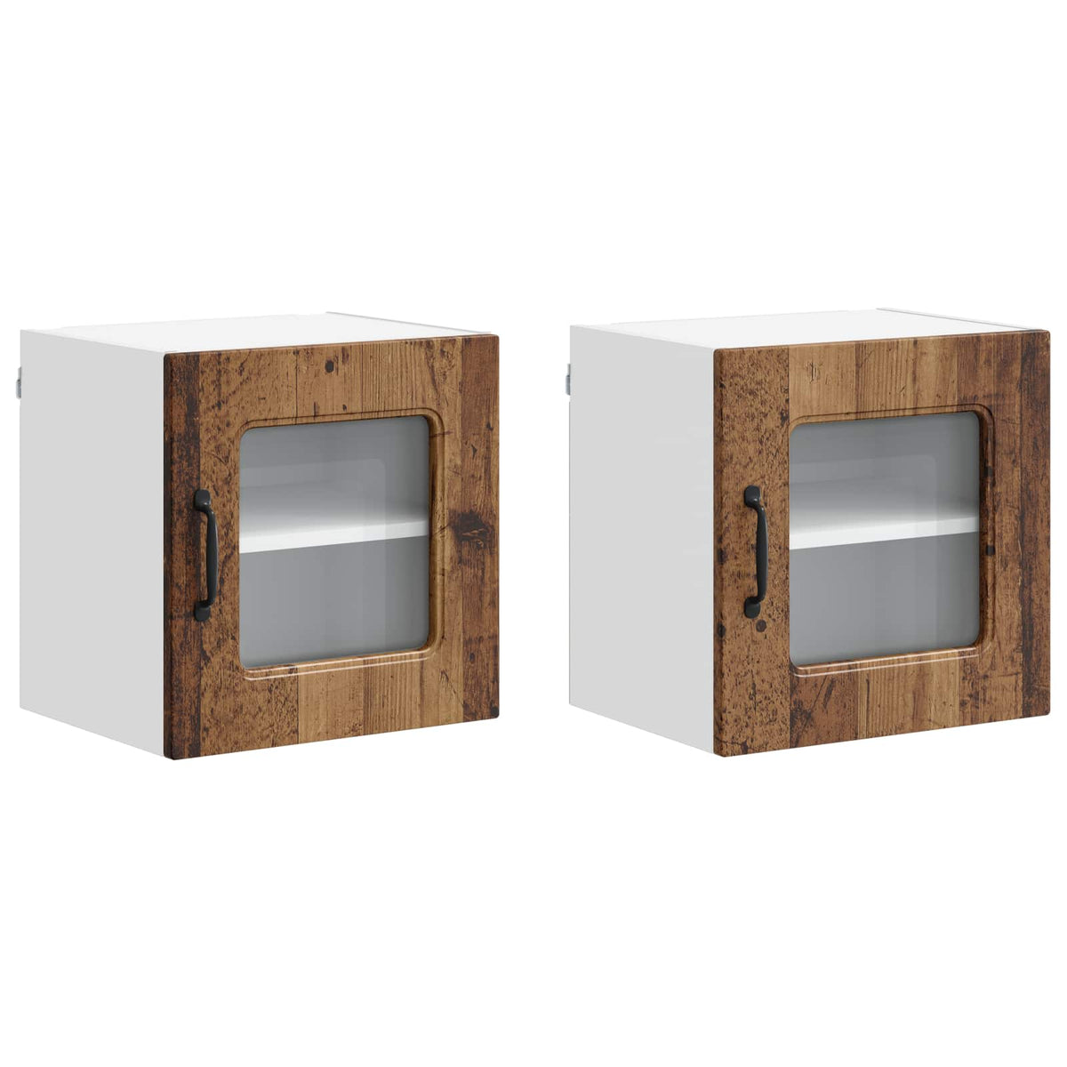 Kitchen Wall Cabinet with Glass Door "Kalmar" Old wood 1x wall corner cabinet 57 cm wide 100 cm high–2x wall glass cabinet (1 door) 40 cm wide 40 cm high 2x wall glass cabinet (1 door) 40 cm wide 40 cm high