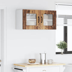 Kitchen Wall Cabinet with Glass Door "Kalmar" Old wood 1x wall corner cabinet 57 cm wide 100 cm high–2x wall glass cabinet (1 door) 40 cm wide 40 cm high 1x wall glass cabinet (2 doors) 80 cm wide 40 cm high