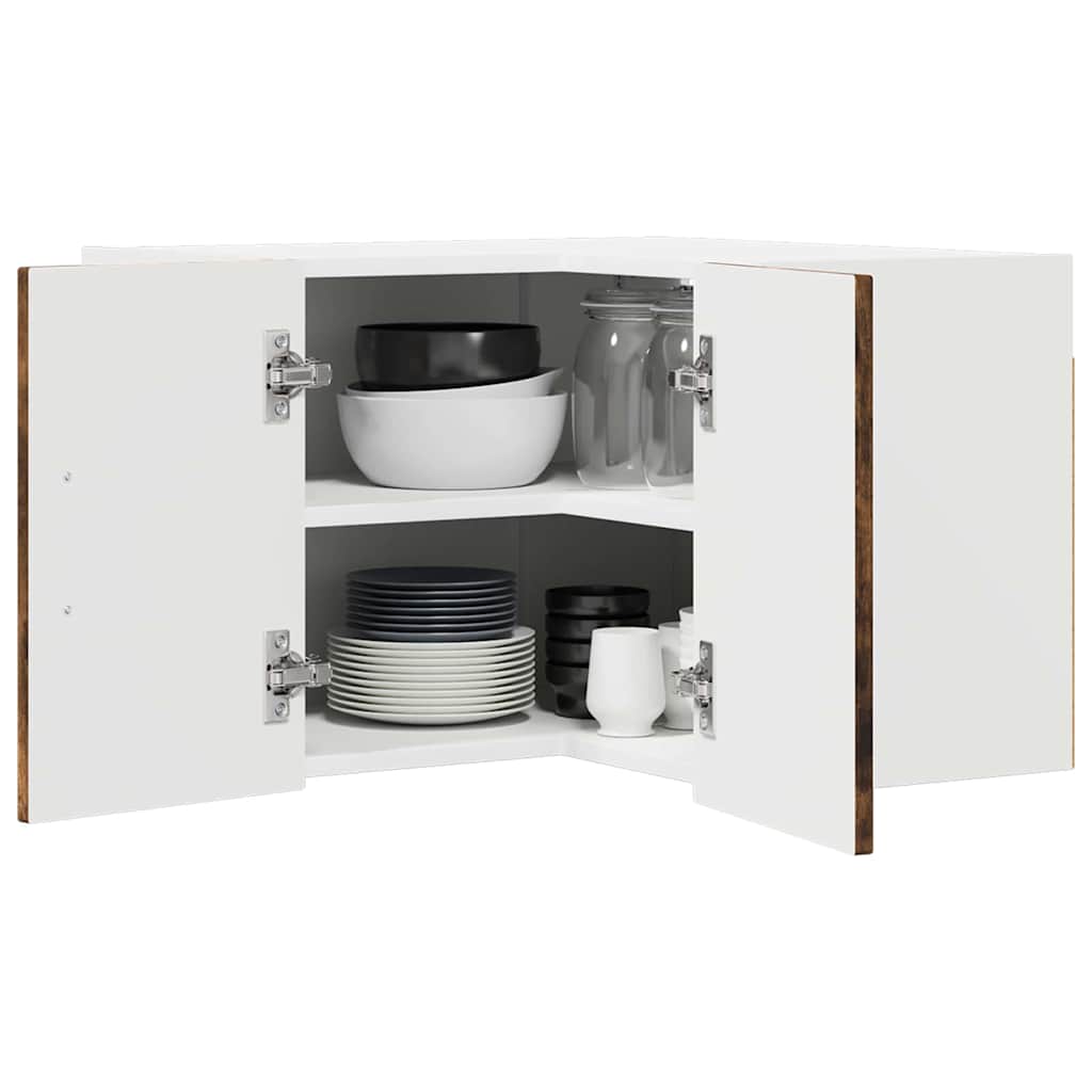 Kitchen Wall Cabinet "Kalmar" Engineered Wood Smoked oak 1x wall cabinet (1 door) 40 cm wide 40 cm high–1x wall corner cabinet 57 cm wide 80 cm high 1x wall corner cabinet 57 cm wide 40 cm high