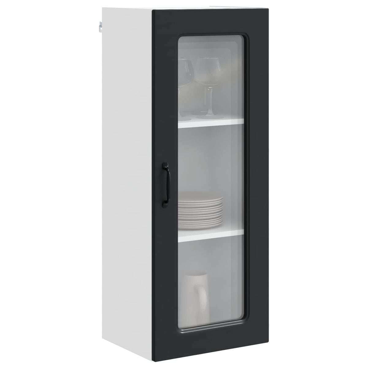Dishwasher Panel with 2 Glass Doors KALMAR Black 1x wall glass cabinet (1 door) 40 cm wide 40 cm high–2x wall glass cabinet (1 door) 40 cm wide 80 cm high 1x wall glass cabinet (1 door) 40 cm wide 100 cm high