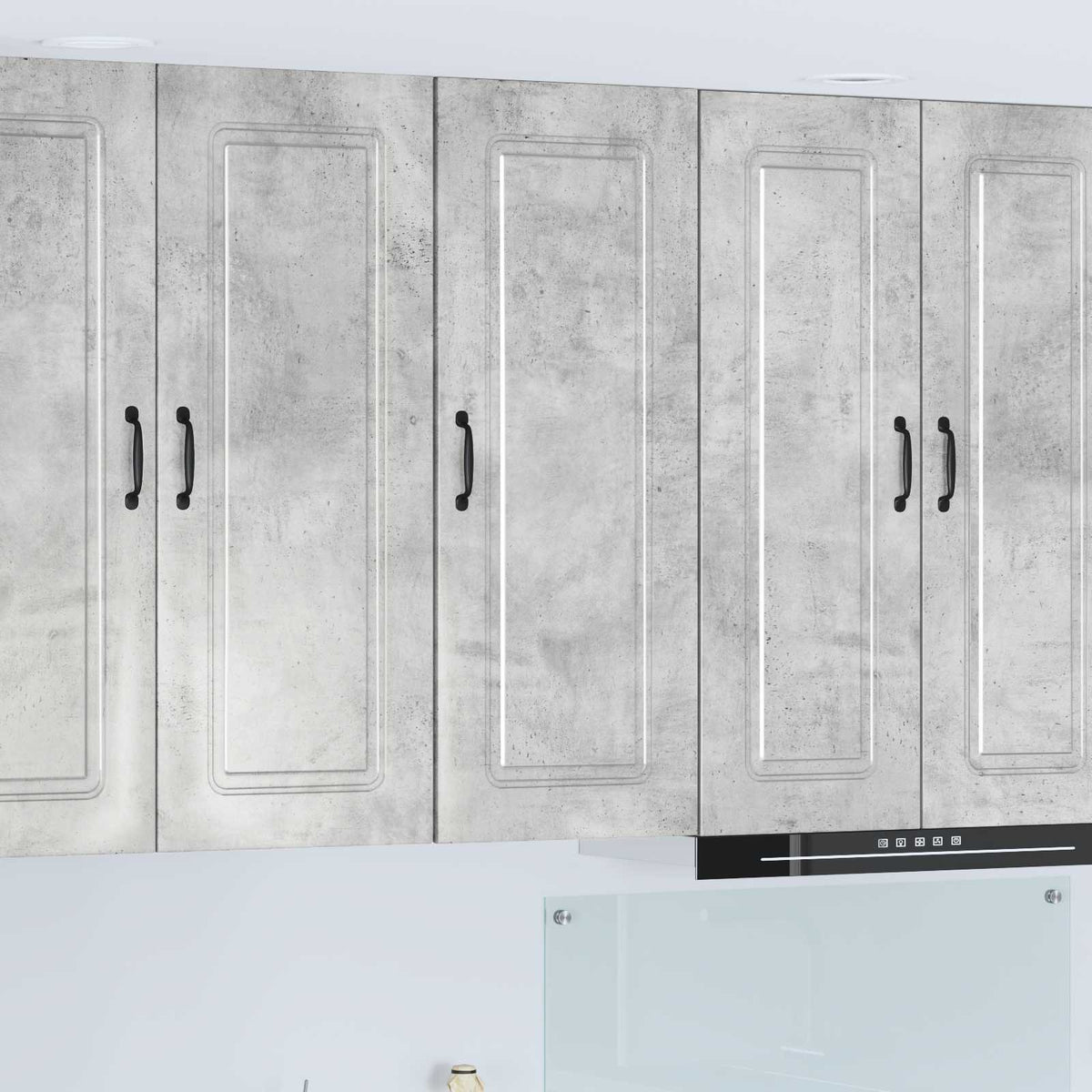 Kitchen Wall Cabinet "Kalmar" Engineered Wood Concrete grey 1x wall cabinet (1 door) 40 cm wide 40 cm high–1x wall corner cabinet 57 cm wide 100 cm high 1x wall cabinet (1 door) 40 cm wide 100 cm high