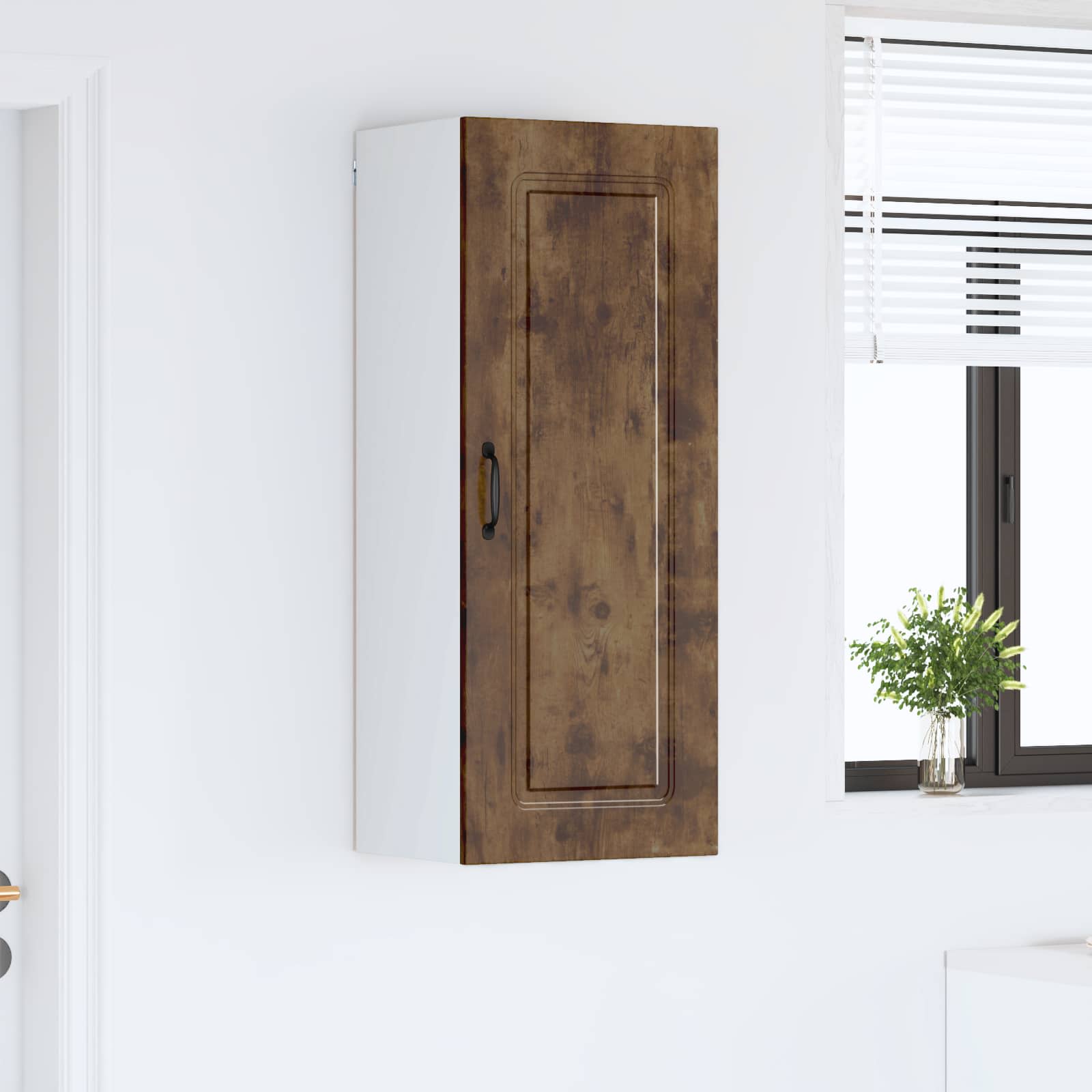 Kitchen Wall Cabinet "Kalmar" Engineered Wood Smoked oak 1x wall cabinet (1 door) 40 cm wide 40 cm high–1x wall corner cabinet 57 cm wide 80 cm high 1x wall cabinet (1 door) 40 cm wide 100 cm high