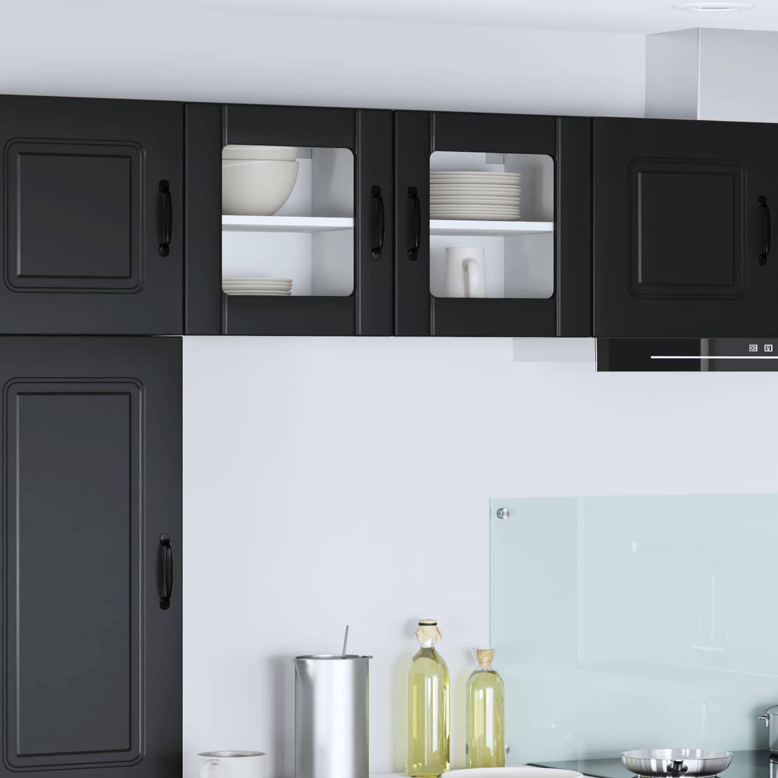 vidaXL Wall Glass Cabinet LUCCA 2 pcs Black Engineered Wood 1