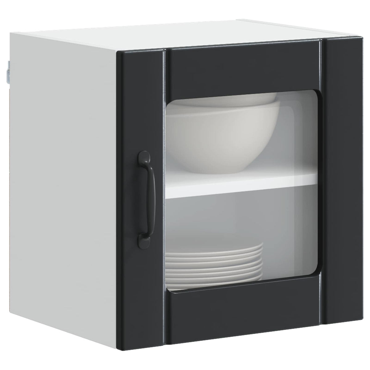 Kitchen Wall Cabinet with Glass Door "Lucca" Black 1x wall corner cabinet 57 cm wide 100 cm high–2x wall glass cabinet (1 door) 40 cm wide 40 cm high 2x wall glass cabinet (1 door) 40 cm wide 40 cm high