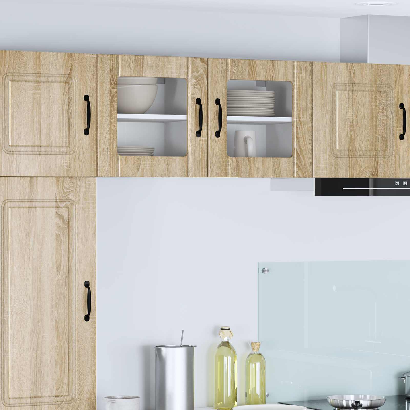 vidaXL Wall Glass Cabinet LUCCA 2 pcs Sonoma Oak Engineered Wood 1
