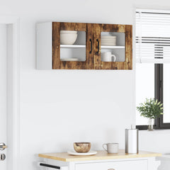 vidaXL Wall Glass Cabinet LUCCA 2 pcs Smoked Oak Engineered Wood 4