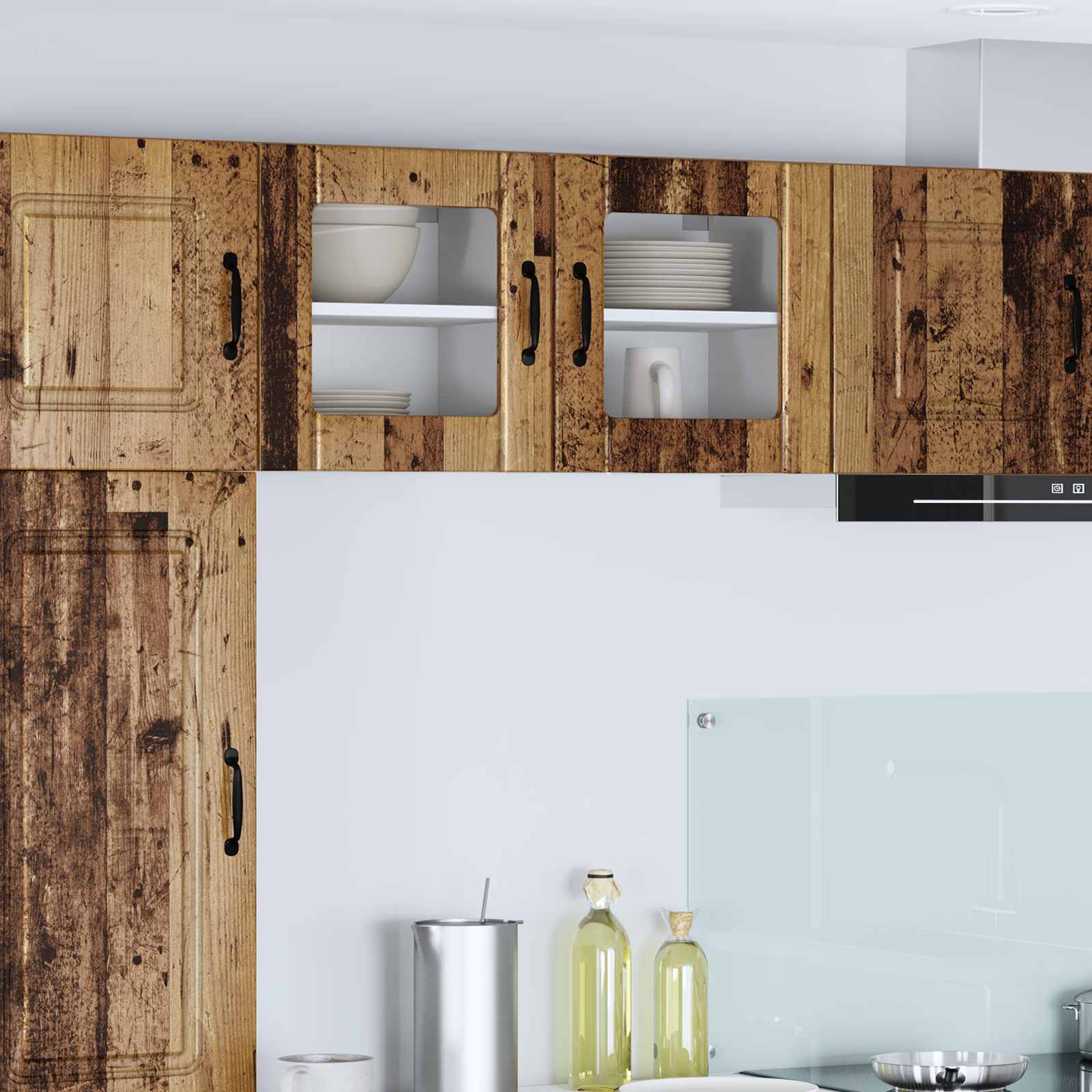 vidaXL Wall Glass Cabinet LUCCA 2 pcs Old Wood Engineered Wood 1