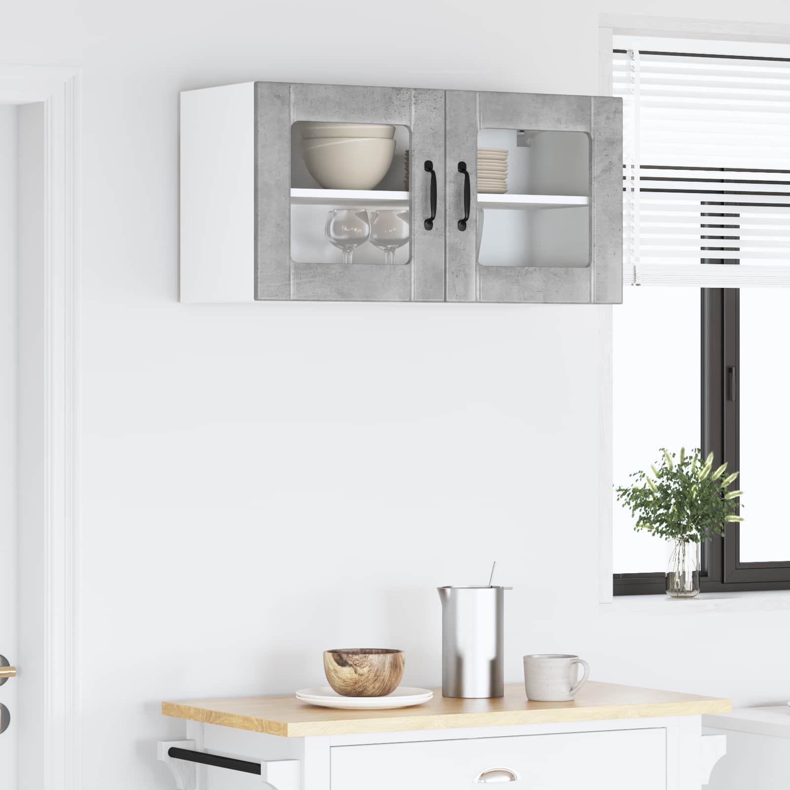vidaXL Wall Glass Cabinet LUCCA Concrete Grey 80 x 31 x 40 cm 4