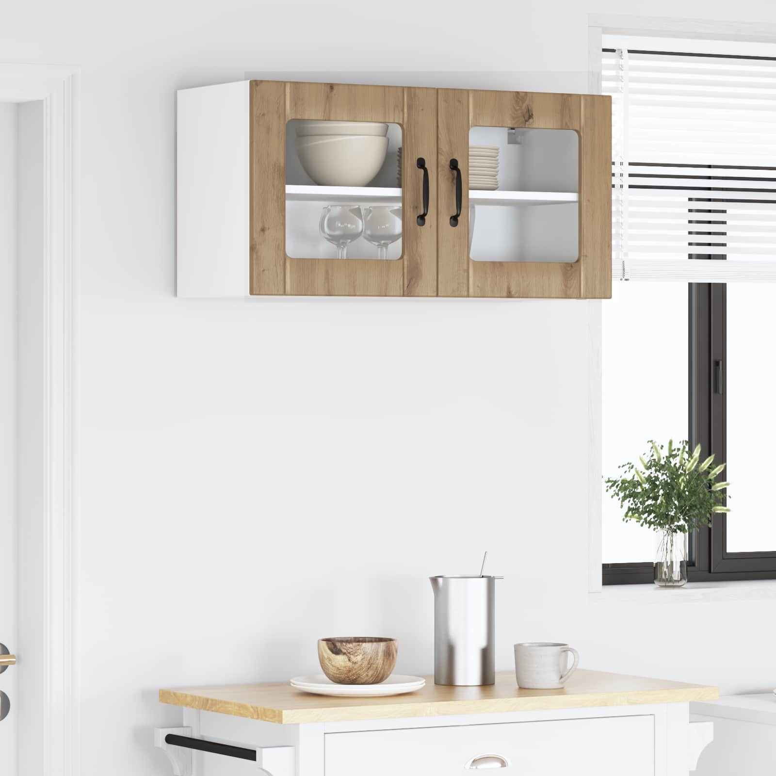 vidaXL Wall Glass Cabinet LUCCA Artisan Oak 80 x 31 x 40 cm 4