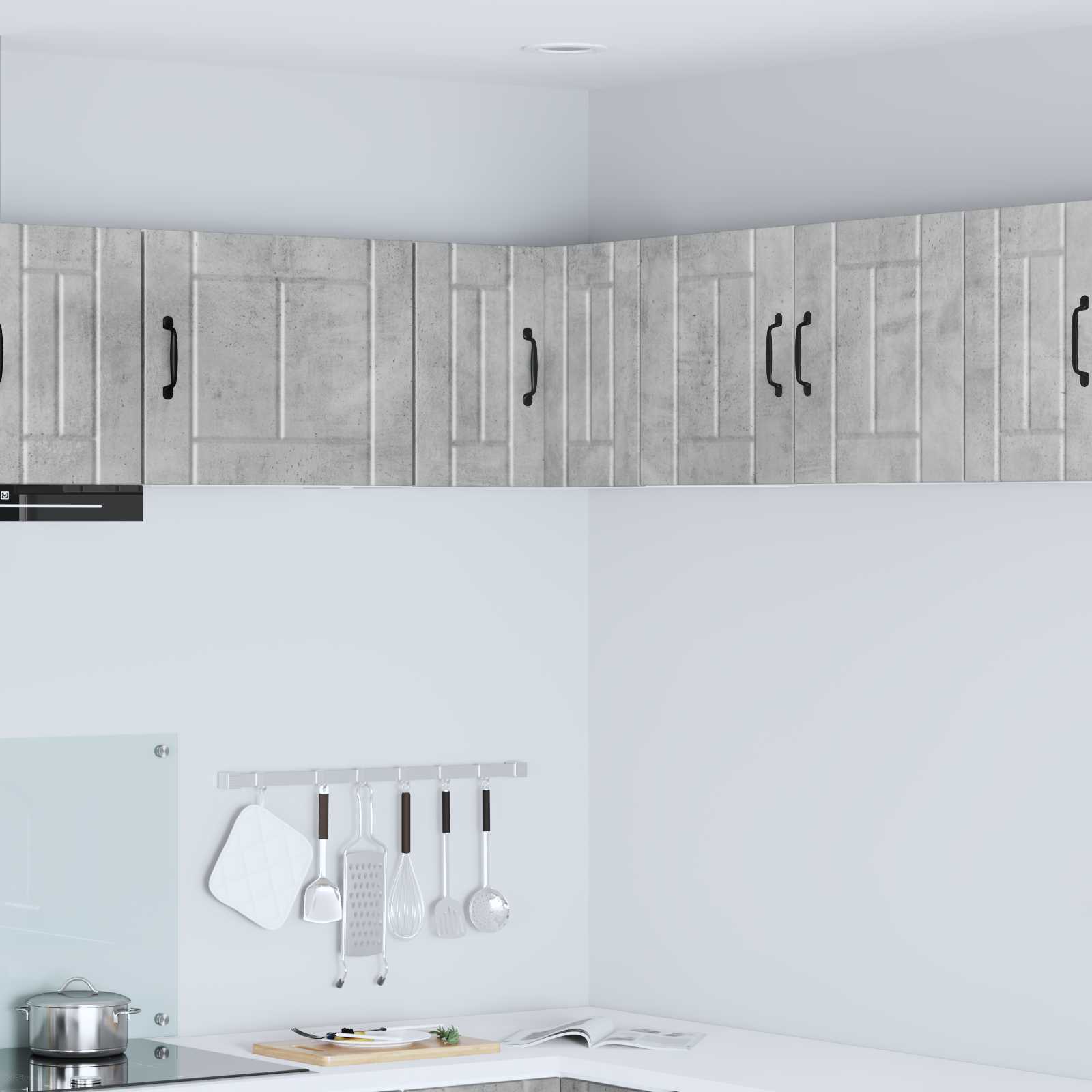 Kitchen Wall Cabinet "Lucca" Engineered Wood Concrete grey 1x wall cabinet (1 door) 40 cm wide 40 cm high–1x wall corner cabinet 57 cm wide 80 cm high 1x wall corner cabinet 57 cm wide 40 cm high