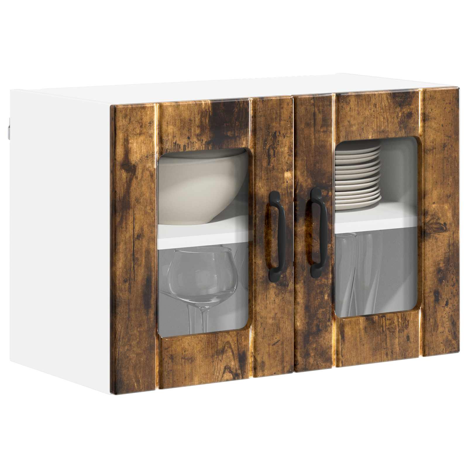 vidaXL Wall Glass Cabinet LUCCA Smoked Oak 60 x 31 x 40 cm 3