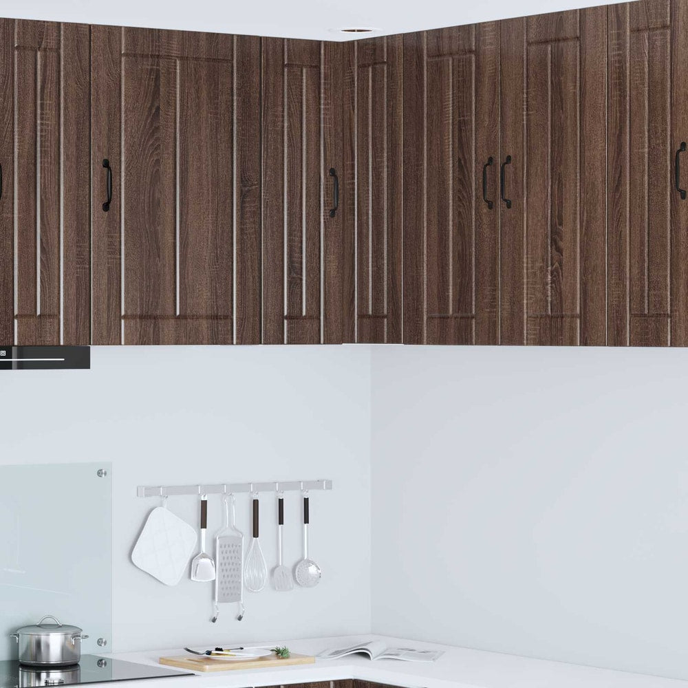 Kitchen Wall Cabinet "Lucca" Engineered Wood Brown Oak 1x wall corner cabinet 57 cm wide 80 cm high