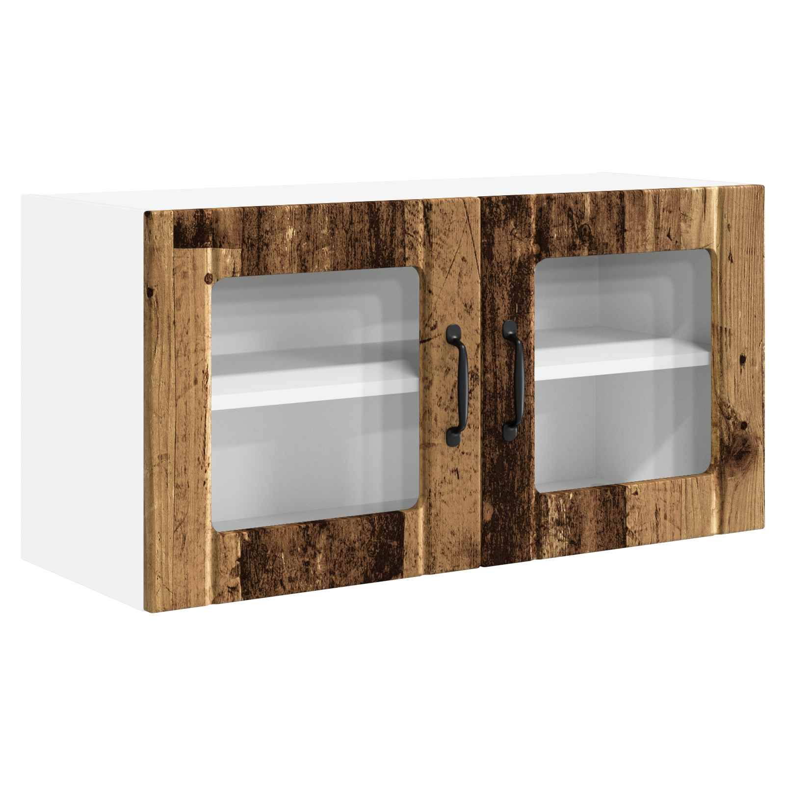 vidaXL Wall Glass Cabinet PORTO Old Wood 80 x 31 x 40 cm 2