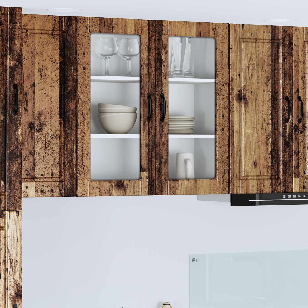 Kitchen Wall Cabinet with Glass Door "Porto" Old Wood 1x wall glass cabinet (2 doors) 80 cm wide 80 cm high