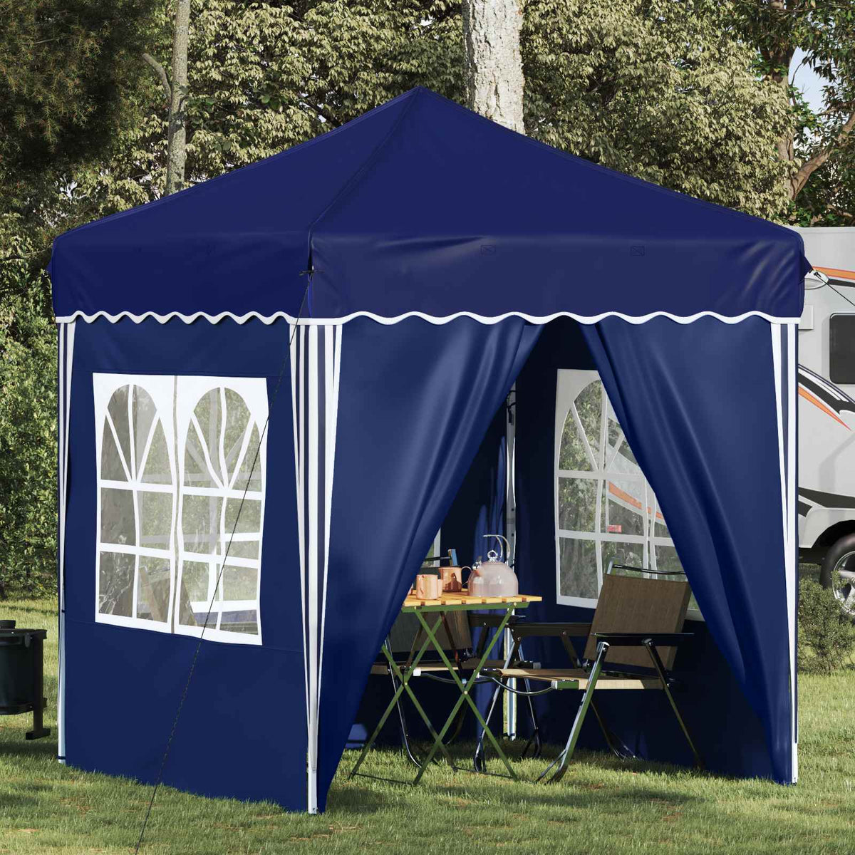 Pop-up Party Tent 195 x 194 x 245 cm Oxford Fabric with 4 Sidewalls Blue
