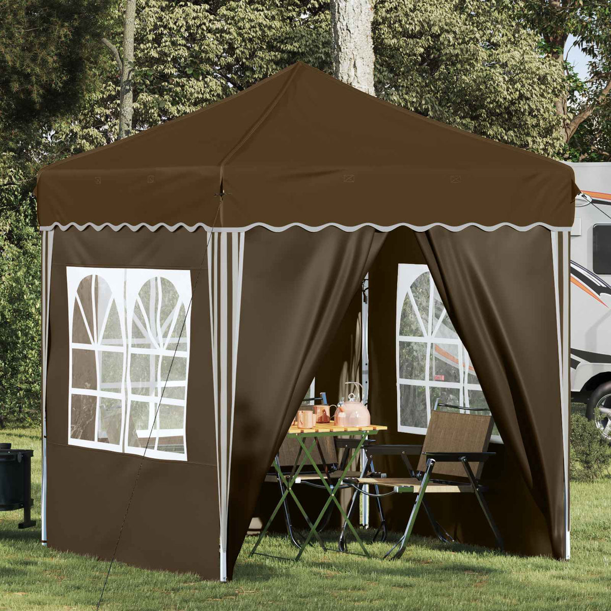 Pop-up Party Tent 195 x 194 x 245 cm Oxford Fabric with 4 Sidewalls Taupe