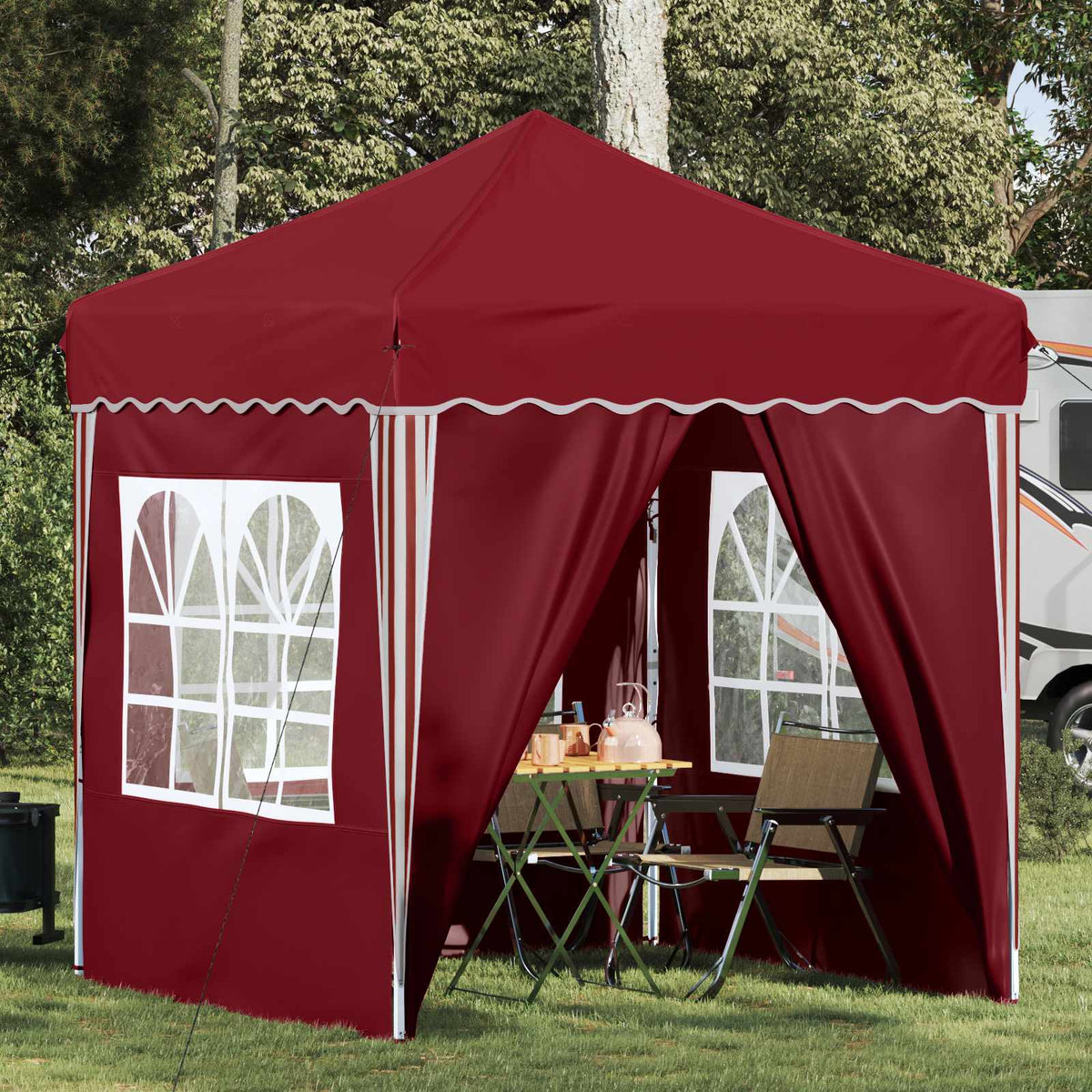Pop-up Party Tent 195 x 194 x 245 cm Oxford Fabric with 4 Sidewalls Burgundy