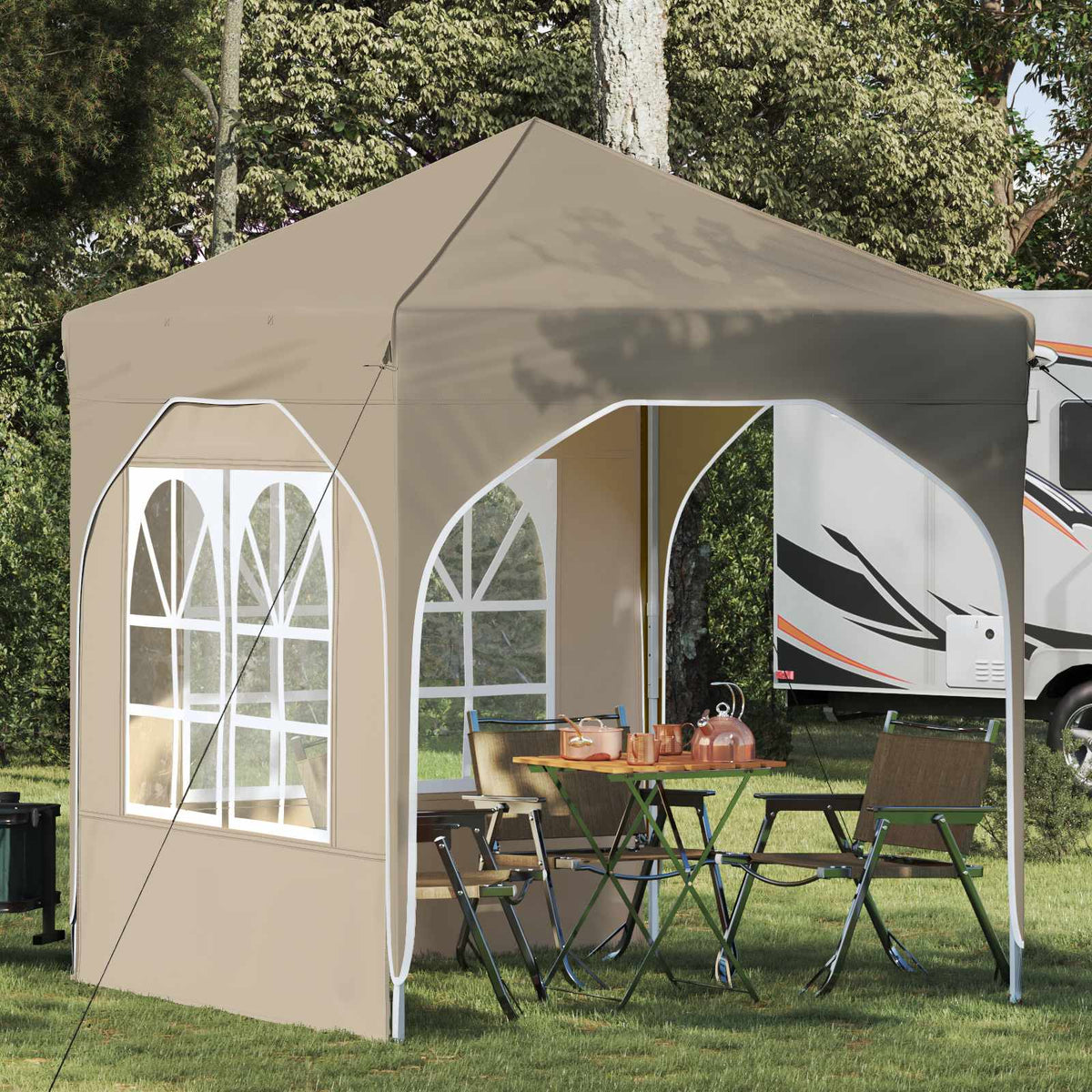 Pop-up Party Tent 192 x 192 x 245 cm with 2 Sidewalls Cream