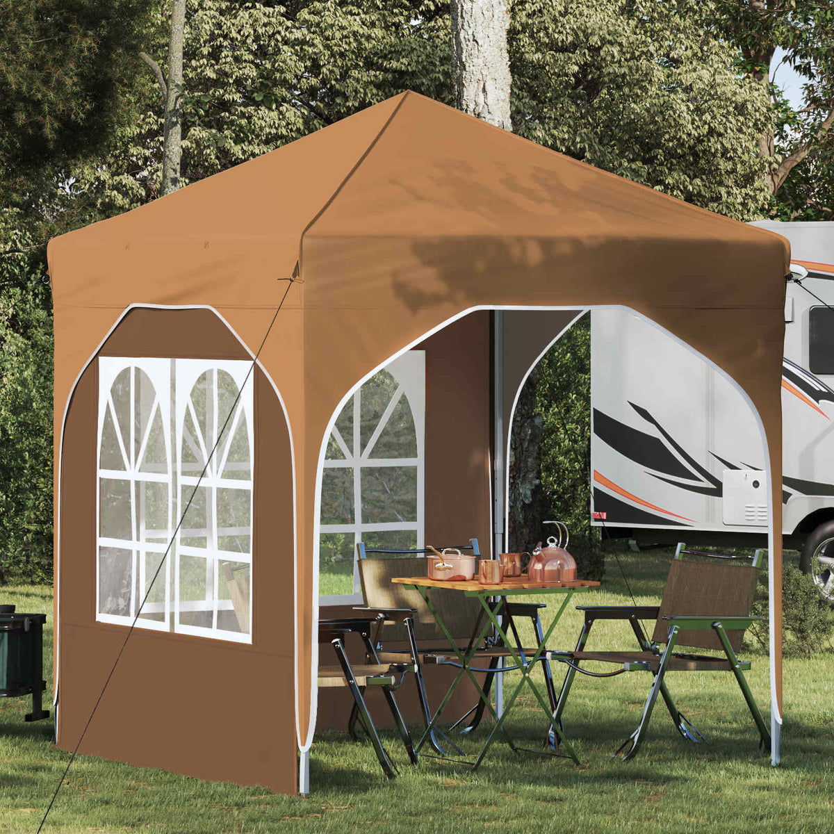 Pop-up Party Tent 192 x 192 x 245 cm with 2 Sidewalls Beige