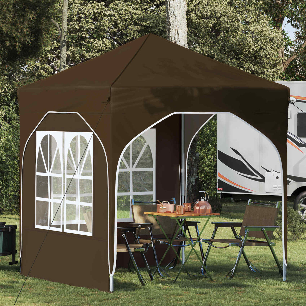 Pop-up Party Tent 192 x 192 x 245 cm with 2 Sidewalls Taupe