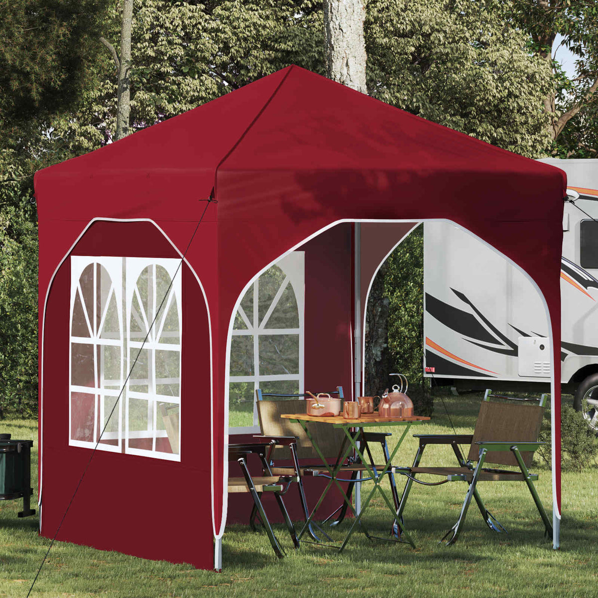 Pop-up Party Tent 192 x 192 x 245 cm with 2 Sidewalls Burgundy