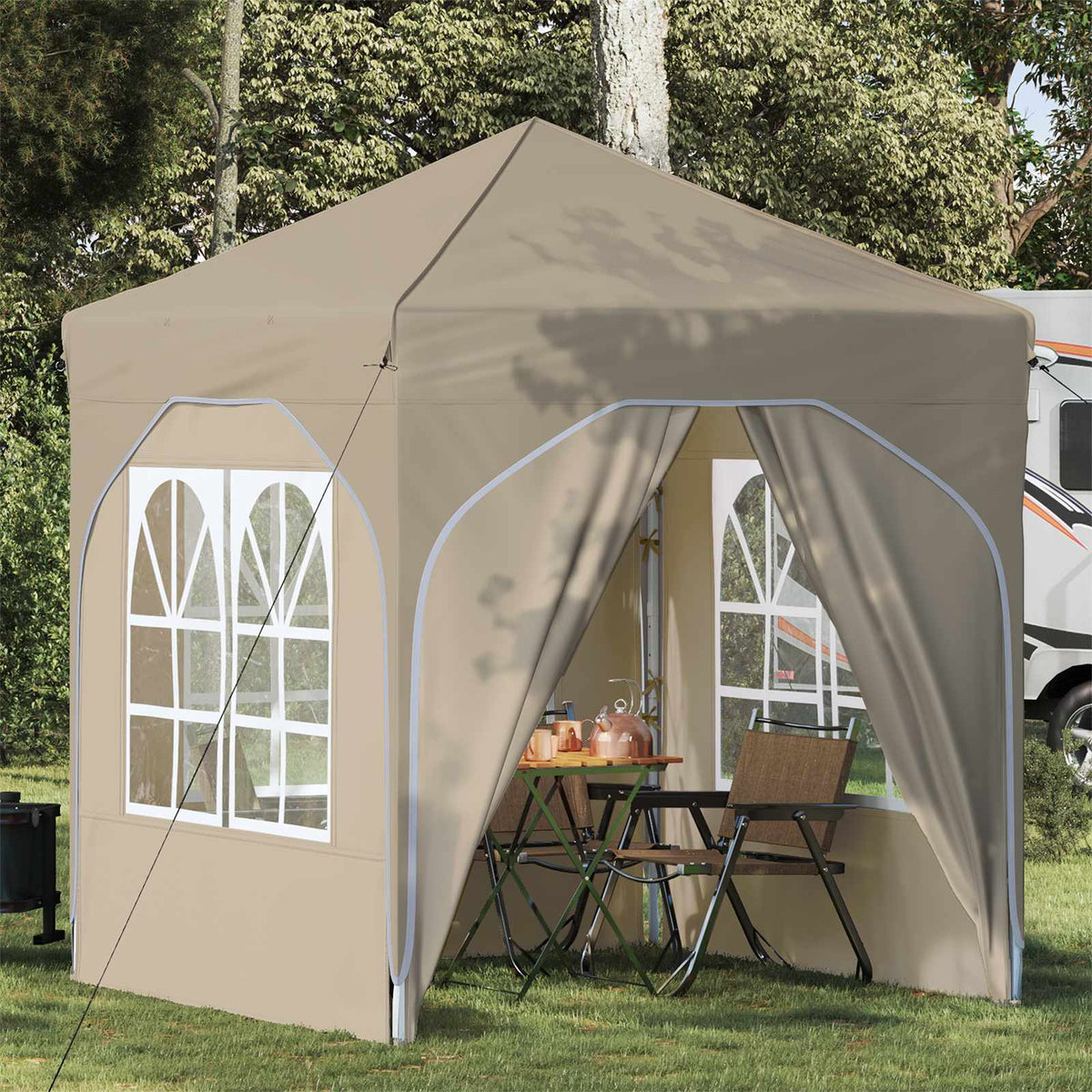 Pop-up Party Tent 192 x 192 x 245 cm with 4 Sidewalls Cream