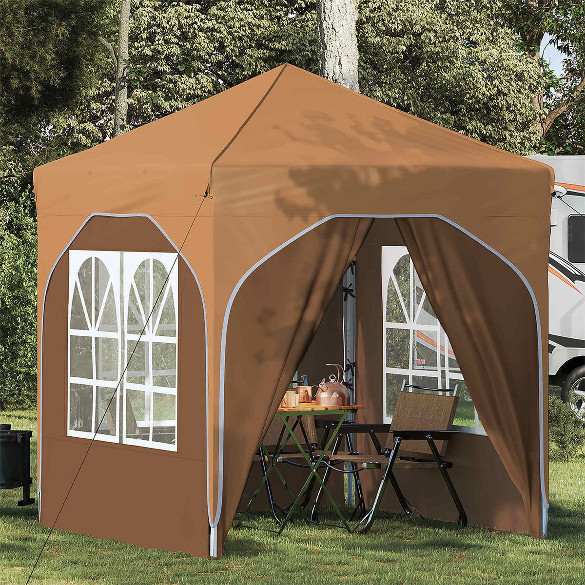 Pop-up Party Tent 192 x 192 x 245 cm with 4 Sidewalls Beige