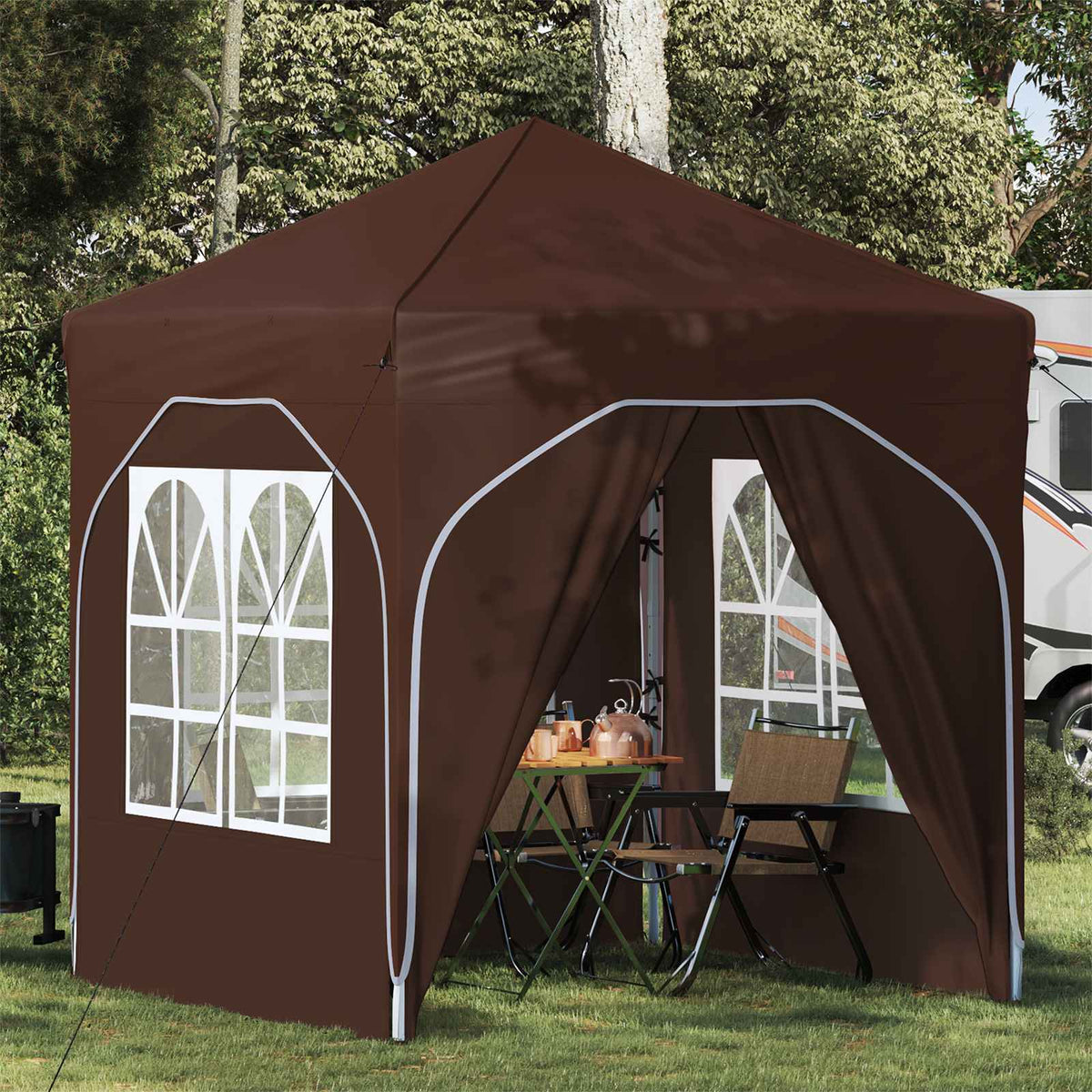 Pop-up Party Tent 192 x 192 x 245 cm with 4 Sidewalls Brown