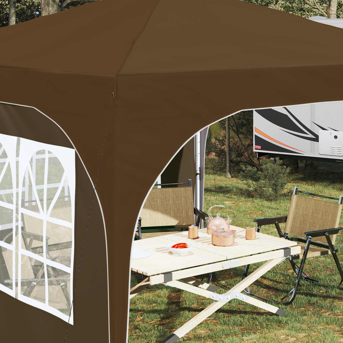 Pop-up Party Tent 290 x 290 x 245 cm with 2 Sidewalls Taupe
