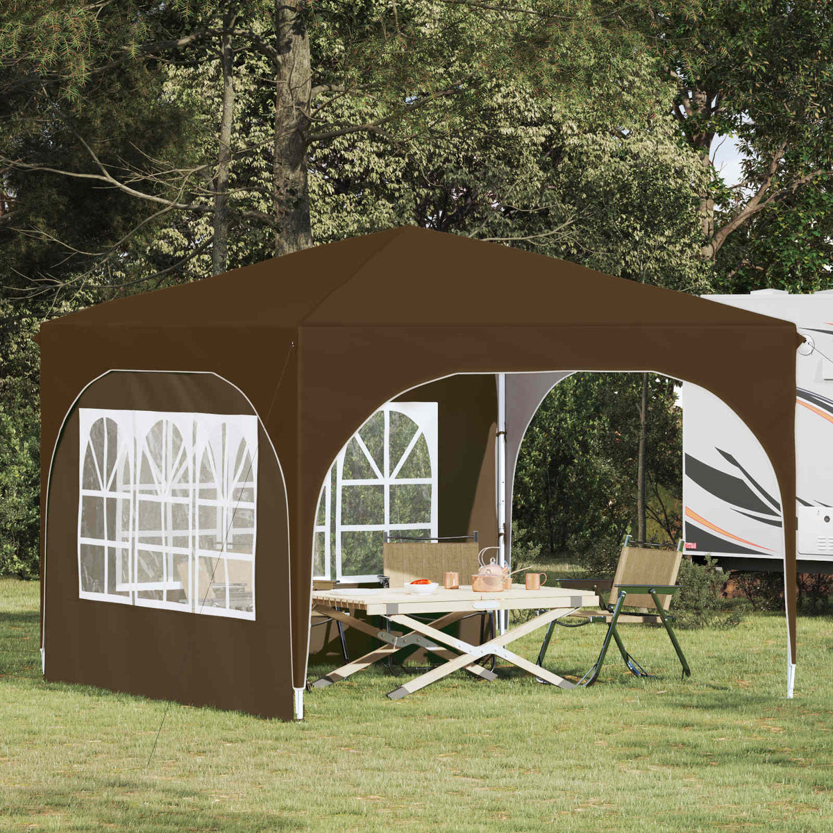 Pop-up Party Tent 290 x 290 x 245 cm with 2 Sidewalls Taupe