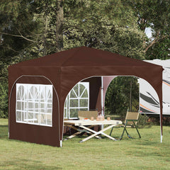 Pop-up Party Tent 290 x 290 x 245 cm with 2 Sidewalls Brown