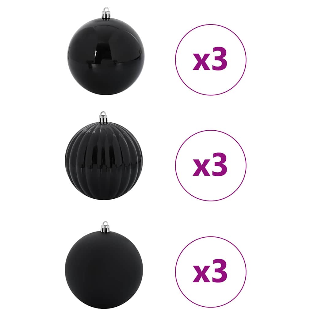 vidaXL Christmas Bauble Set XL 9 pcs Black Ø 15 cm Plastic 3