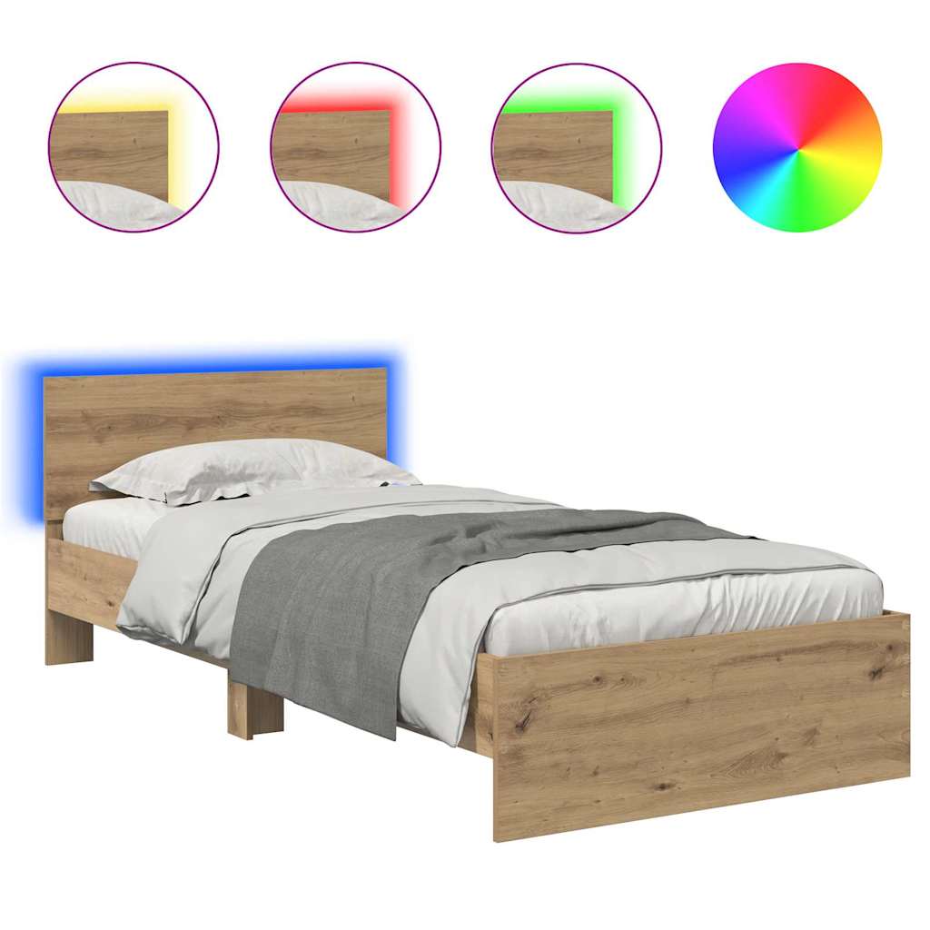 vidaXL Bed Frame Artisan Oak 90 x 200 cm Engineered Wood 2