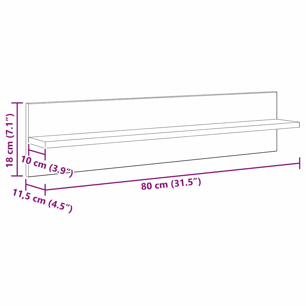 vidaXL Wall Shelves 4 pcs Artisan Oak 80 x 11.5 x 18 cm 6