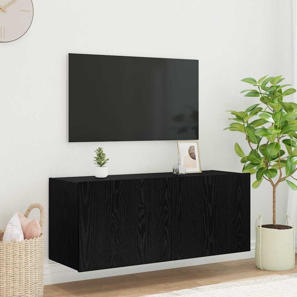 TV Wall Cabinet with LED Lights 1 Width 100 cm Black oak 41 cm