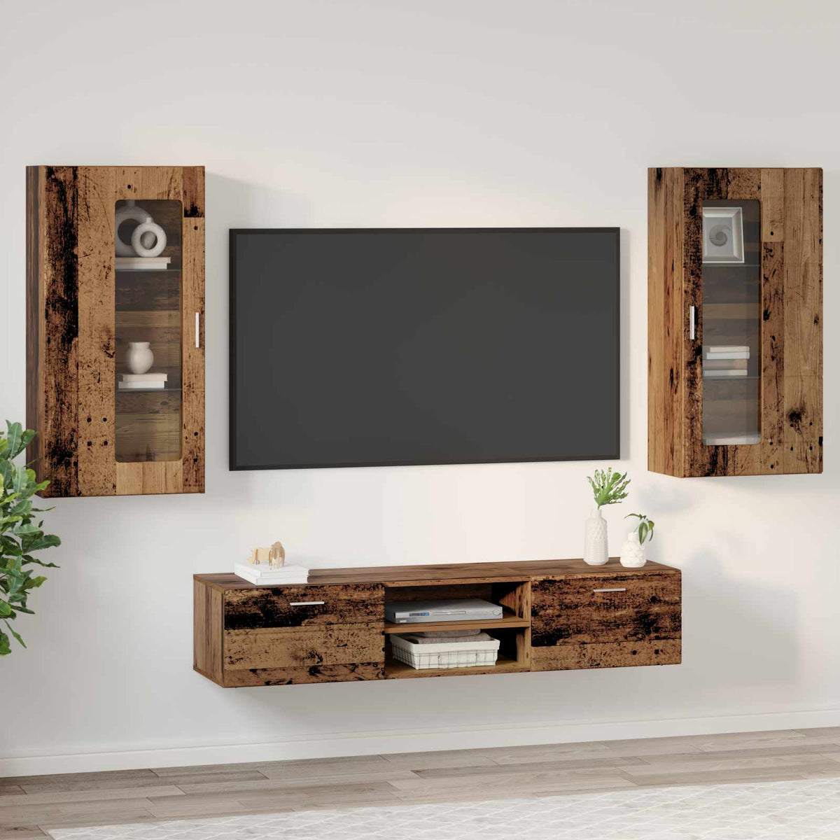 vidaXL TV Cabinet Set FLORIN 3 pcs Old Wood Engineered Wood 4