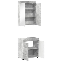 Bathroom Furniture Set TULUM 2 pcs 60 x 34 x 63 cm Sink Base +mirror Cabinet Concrete grey