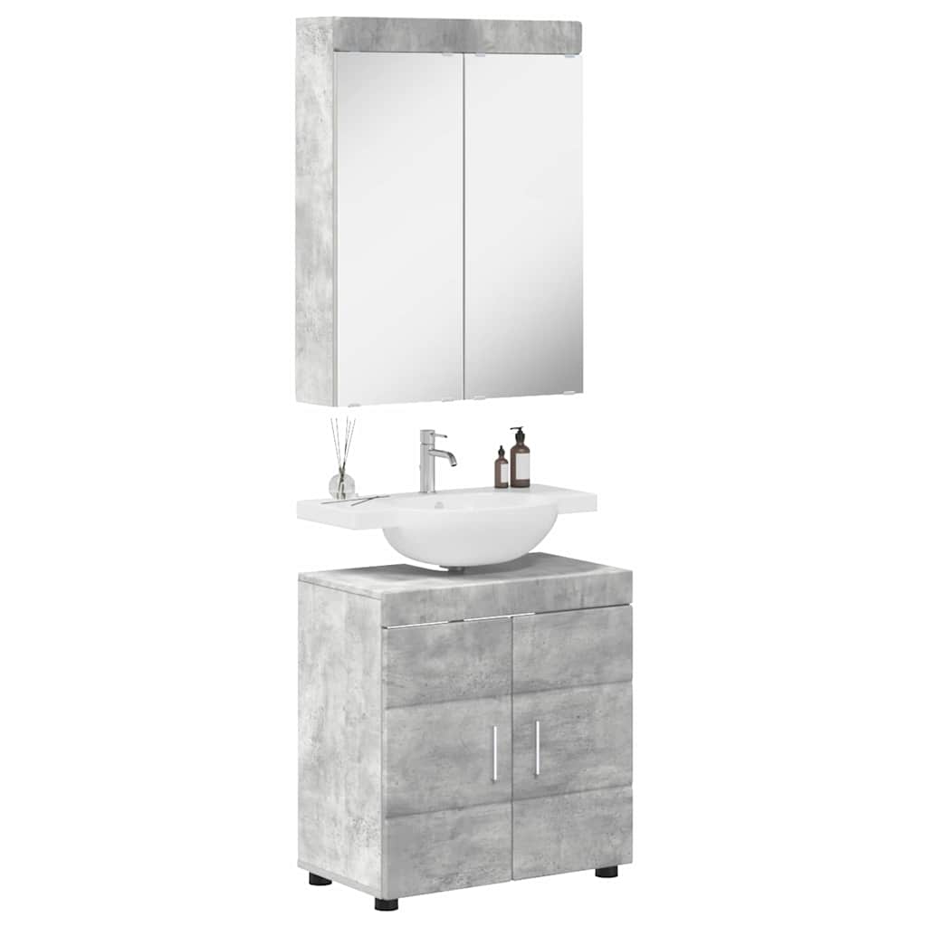 Bathroom Furniture Set TULUM 2 pcs 60 x 34 x 63 cm Sink Base +mirror Cabinet Concrete grey