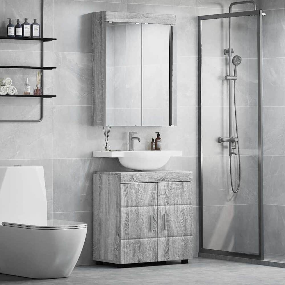 Bathroom Furniture Set TULUM 2 pcs 60 x 34 x 63 cm Sink Base +mirror Cabinet Grey sonoma
