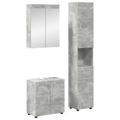Bathroom Furniture Set TULUM 3 pcs 60 x 34 x 63 cm Sink Base +mirror Cabinet +tall Cabinet Concrete grey