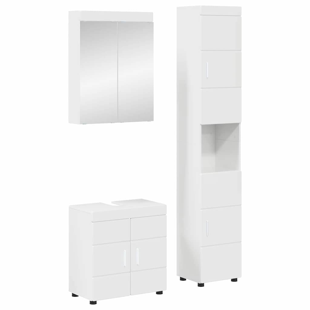 Bathroom Furniture Set TULUM 3 pcs 60 x 34 x 63 cm Sink Base +mirror Cabinet +tall Cabinet High gloss white