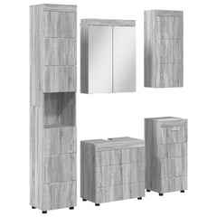 Bathroom Furniture Set TULUM 5 pcs 60 x 34 x 63 cm Sink base +mirror cabinet +cabinet with drawer +hanging cabinet +tall cabinet Grey sonoma