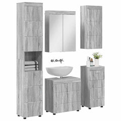 Bathroom Furniture Set TULUM 5 pcs 60 x 34 x 63 cm Sink base +mirror cabinet +cabinet with drawer +hanging cabinet +tall cabinet Grey sonoma