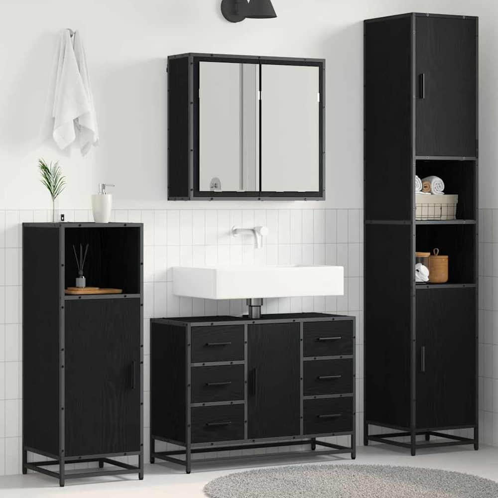 4 Piece Bathroom Furniture Set Engineered Wood Black oak