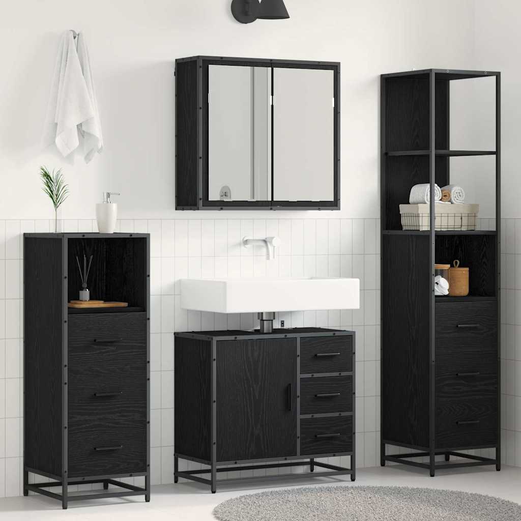 Bathroom Furniture Set 4 pcs Engineered Wood Black oak
