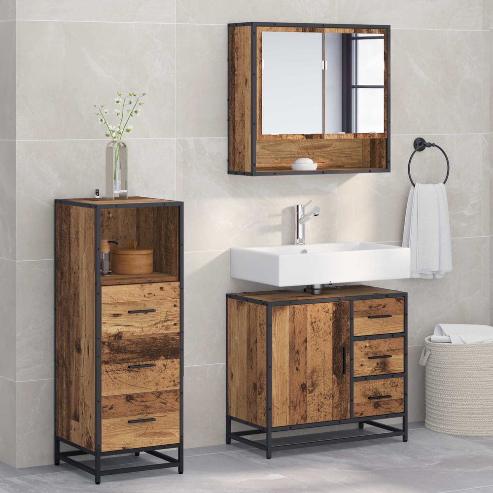 Bathroom Furniture Set 3 pcs Engineered Wood Old wood