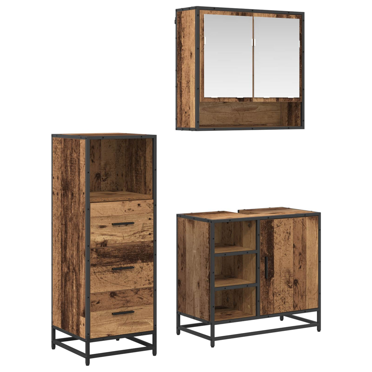 Bathroom Furniture Set 3 pcs Engineered Wood Old wood