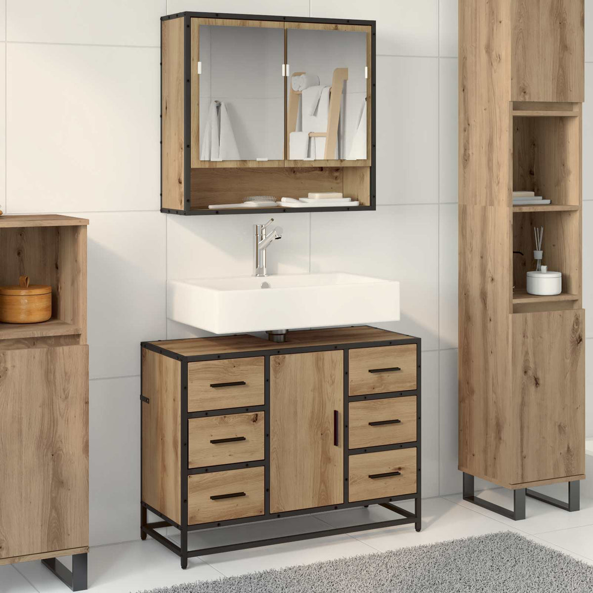 Bathroom Furniture Set 2 pcs Engineered Wood Artisan oak