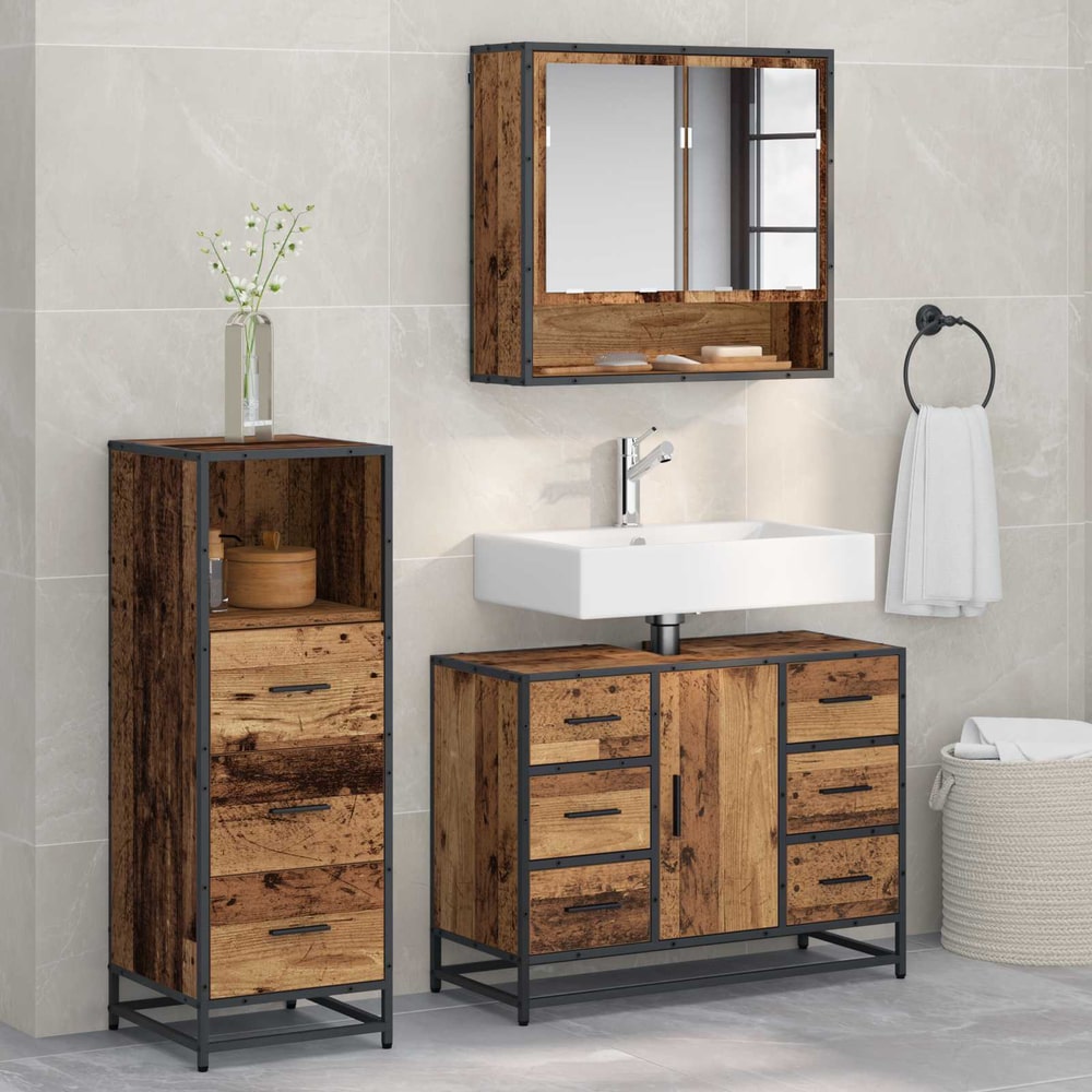 Bathroom Furniture Set 3 pcs Engineered Wood Old wood