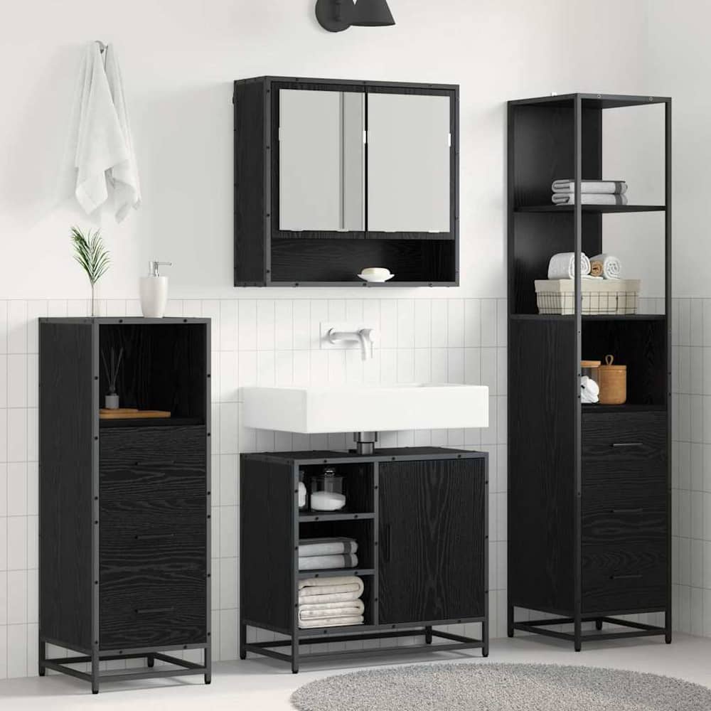 Bathroom Furniture Set 3 pcs Engineered Wood Black oak